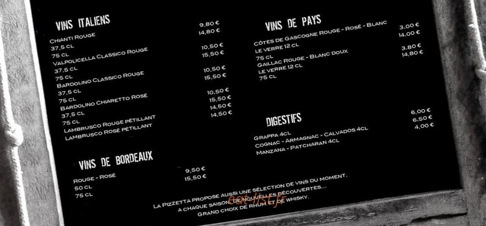 Menu pizzetta soustons