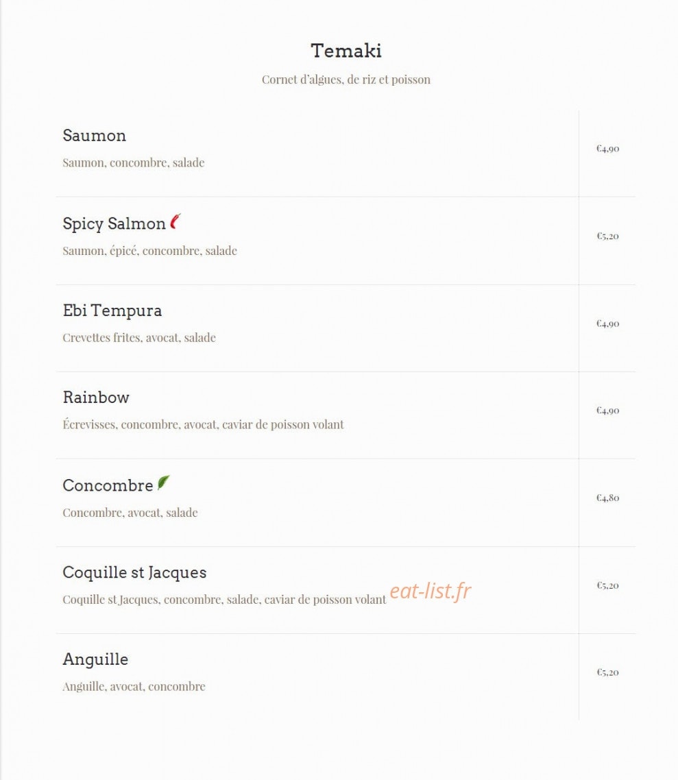 CJ Sushis — carte page 2