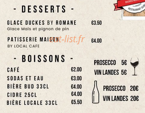 Duckes restaurant — carte page 4