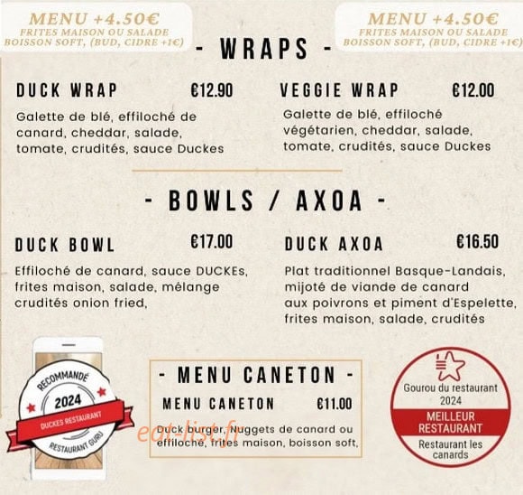 Duckes restaurant — carte page 2