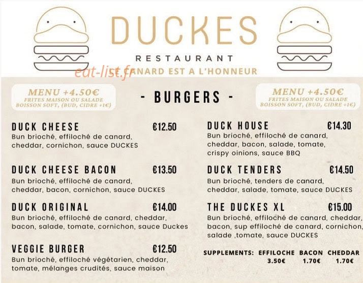 Duckes restaurant — carte page 1