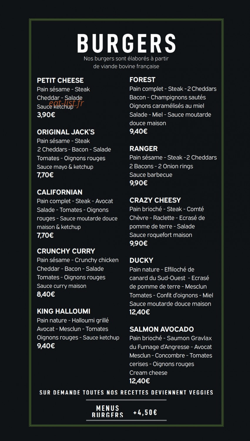 Jack's Burgers — carte page 1