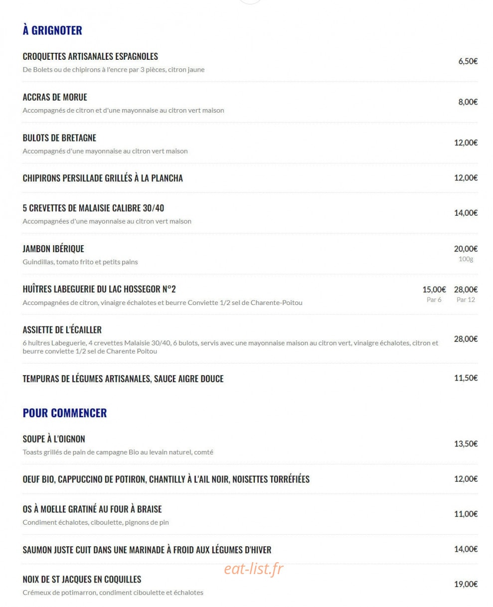 Le bistro balnéaire — carte page 1