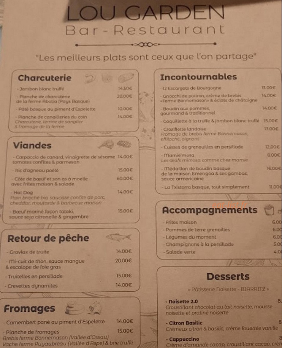 Lou Garden — carte page 1