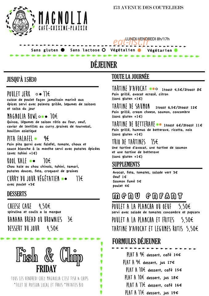 Magnolia café — carte page 1