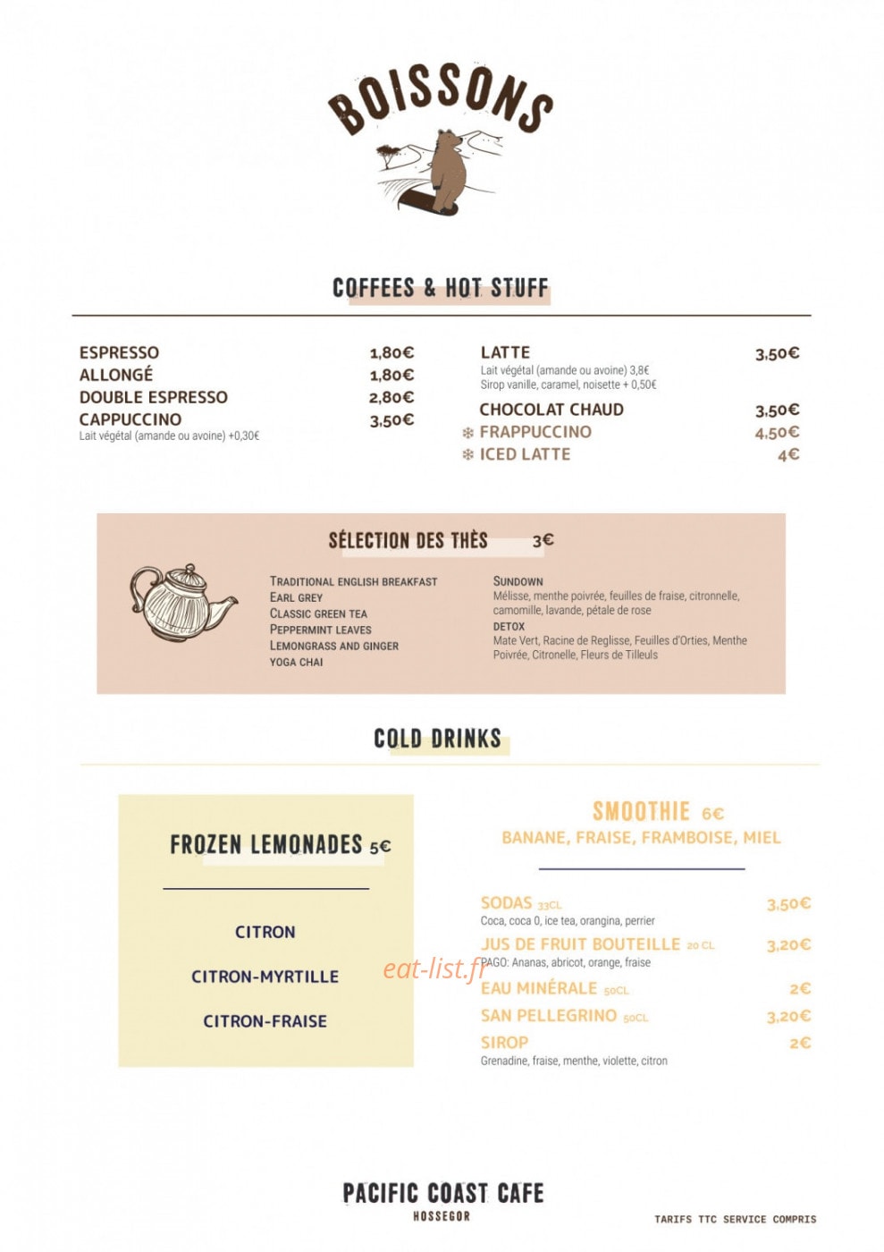 Pacific Coast Café — carte page 3