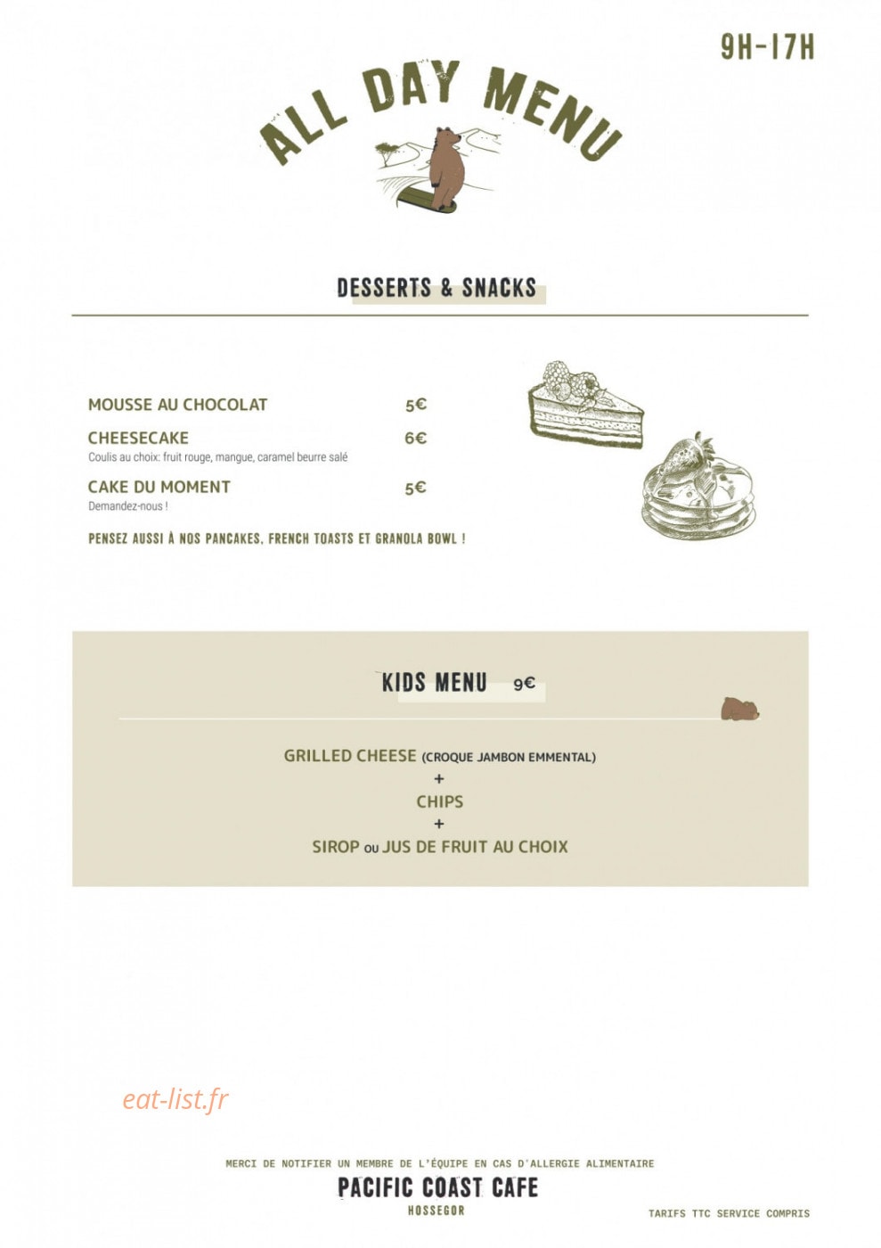Pacific Coast Café — carte page 2