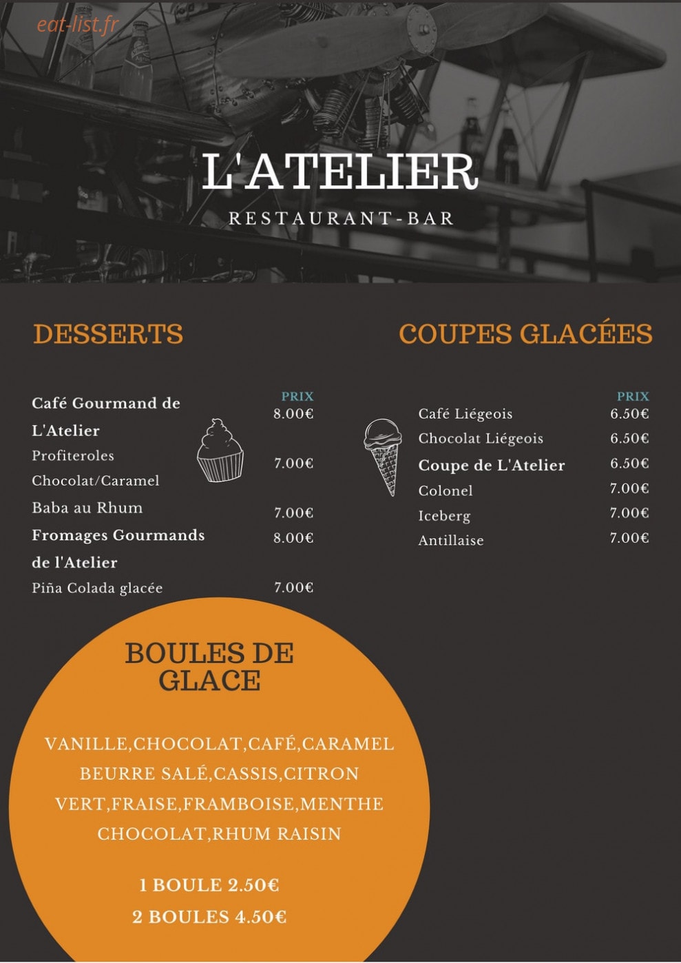 Restaurant l'Atelier — carte page 2