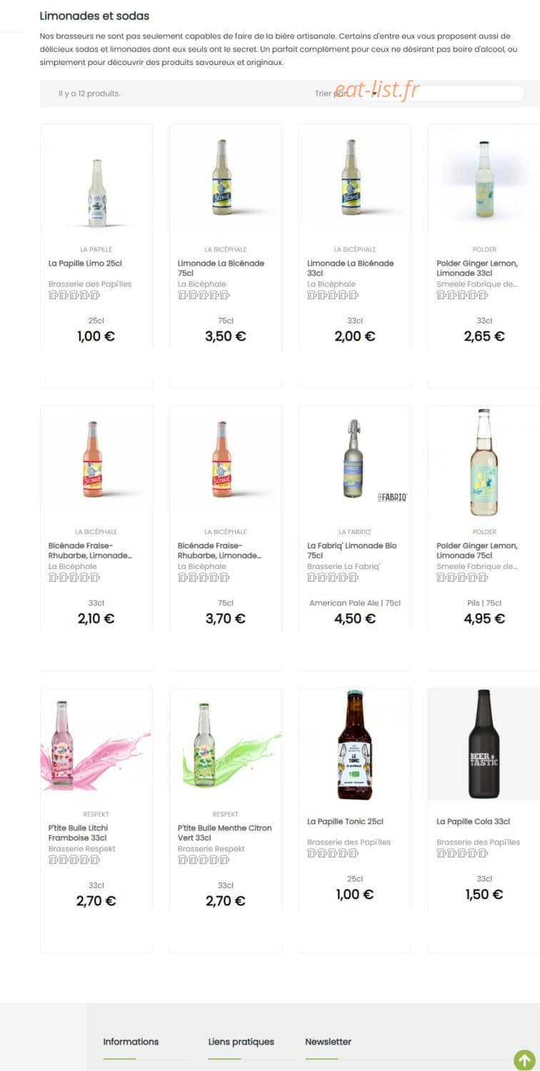 Carte et menu de Brasserie Naturelle des Landes à Lit et Mixe — Les limonades et boissons