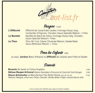 Comptoir Bohème — carte page 1