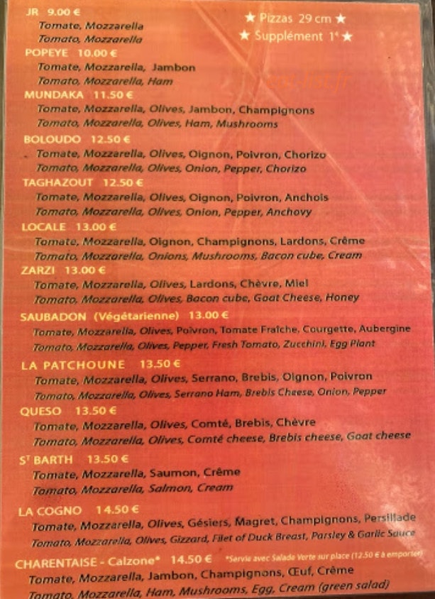 La Cantina — carte page 1