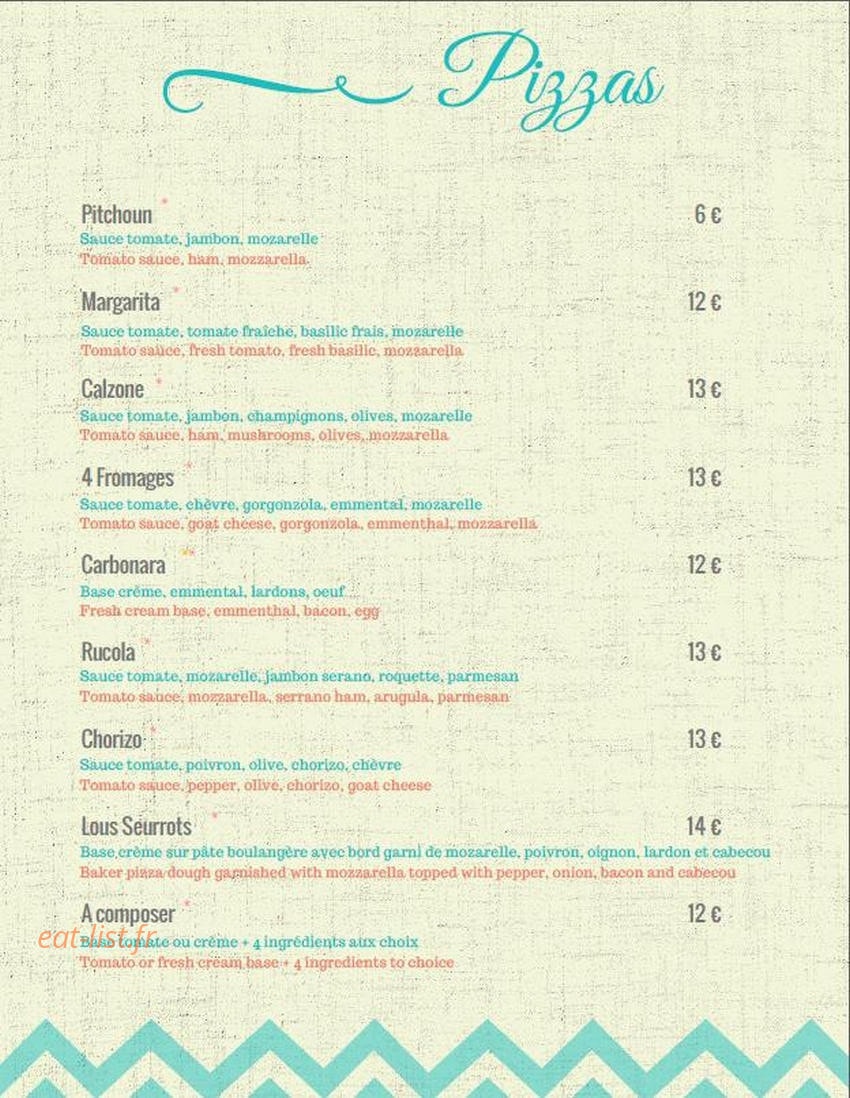 Lou Restaurant — carte page 1