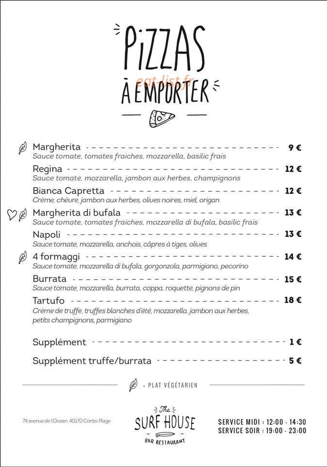 The Surf House — carte page 1