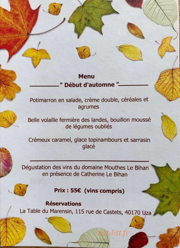 La Table du Marensin — carte page 1