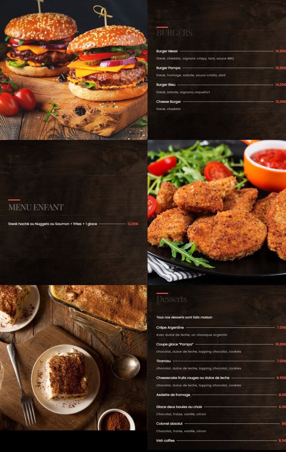 Carte et menu de Pampa BBQ à Saugnac et Cambran — Les burgers, desserts, ...