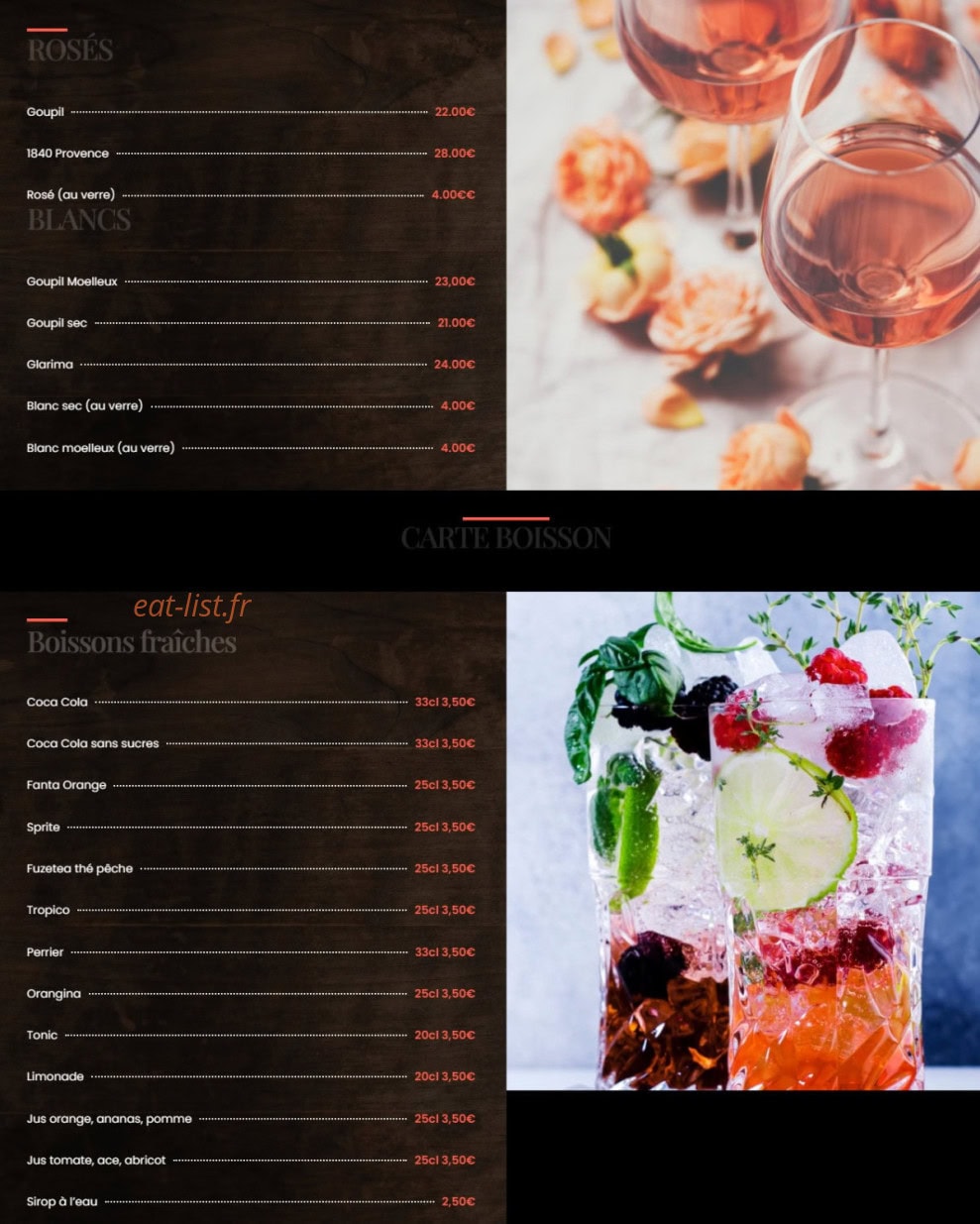 Carte et menu de Pampa BBQ à Saugnac et Cambran — Les vins blancs, boissons fraiches, ...