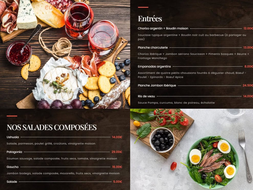 Carte et menu de Pampa BBQ à Saugnac et Cambran — Les entrées et salades