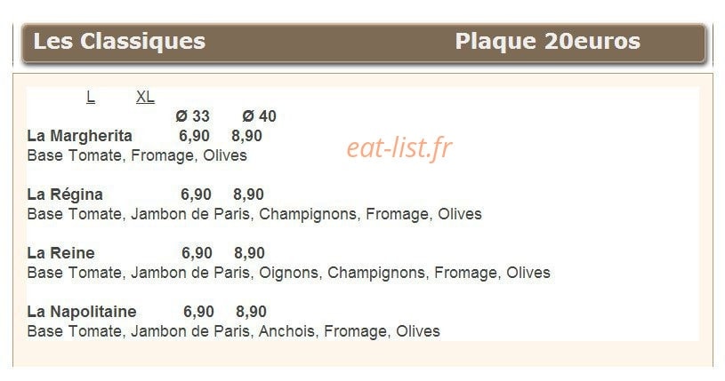 Olive's Pizza — carte page 1