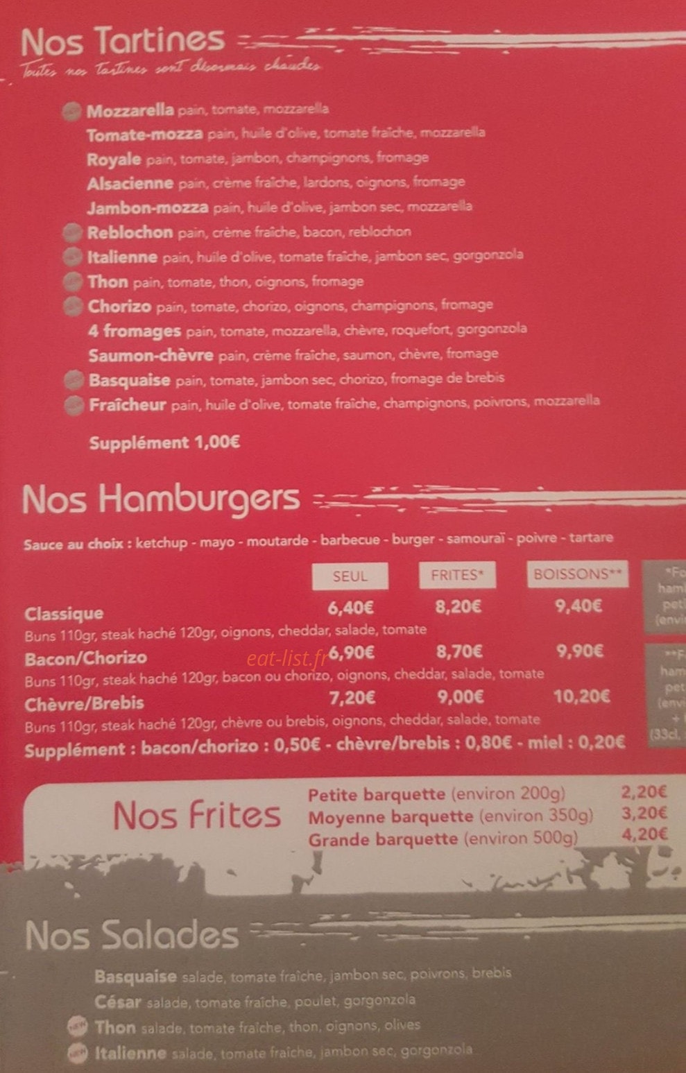 Carte et menu de Ô Péchés Gourmand à Villeneuve de Marsan — Tartines, hamburgers, frites,...