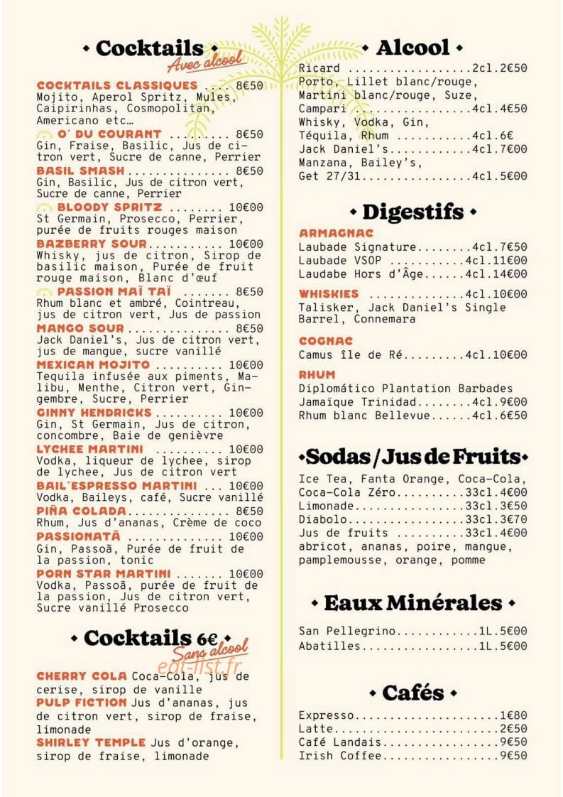 Carte et menu de L'orchestra à Mimizan — Boissons