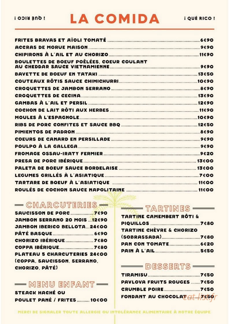 Carte et menu de L'orchestra à Mimizan — La carte