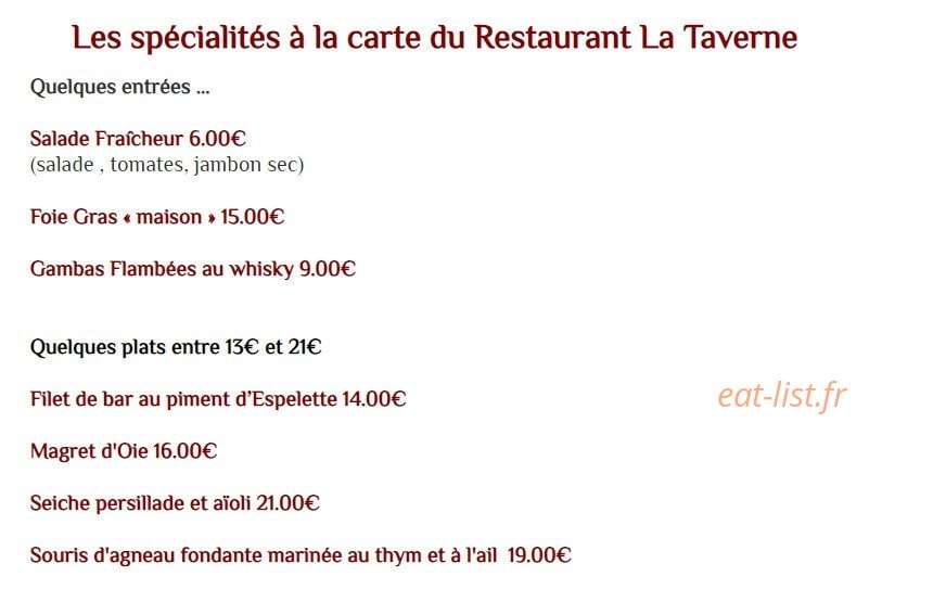 La Taverne — carte page 1