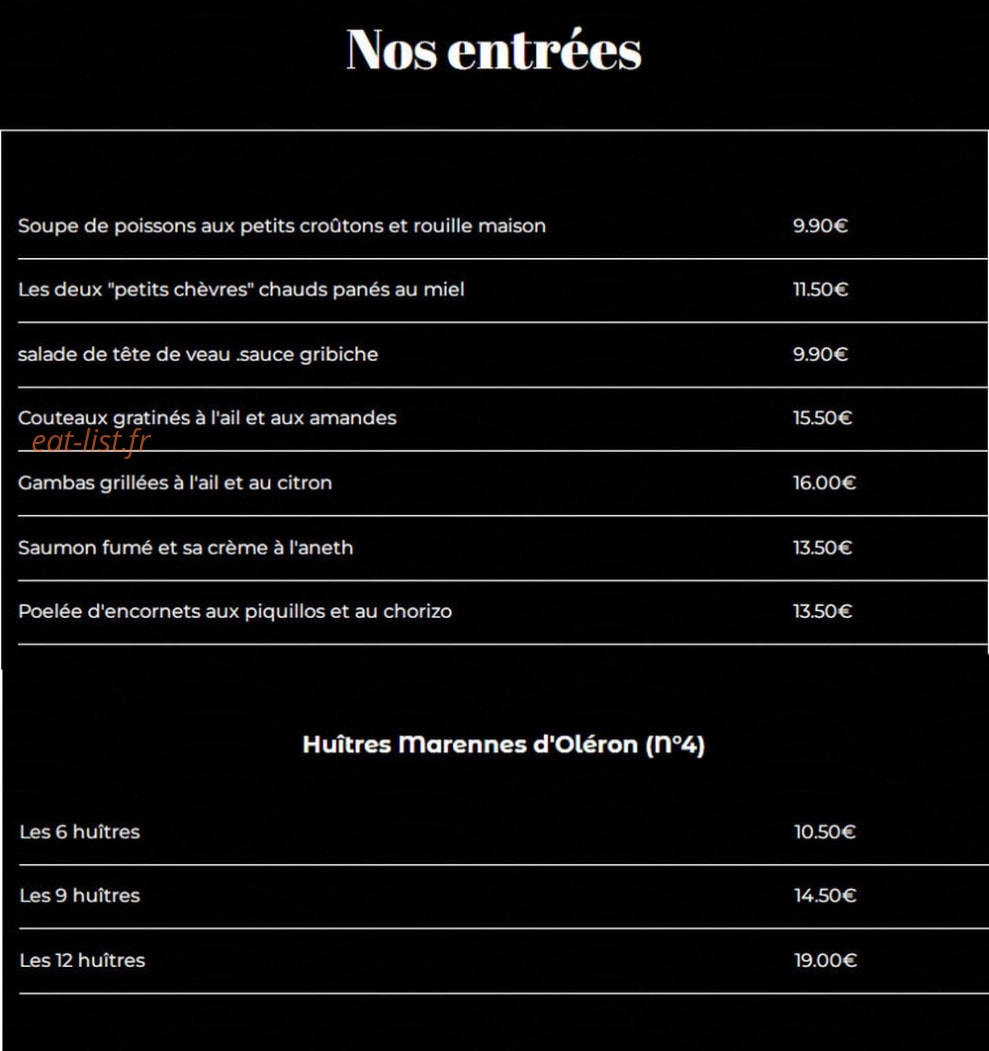Le Bistrot de la Mer — carte page 1
