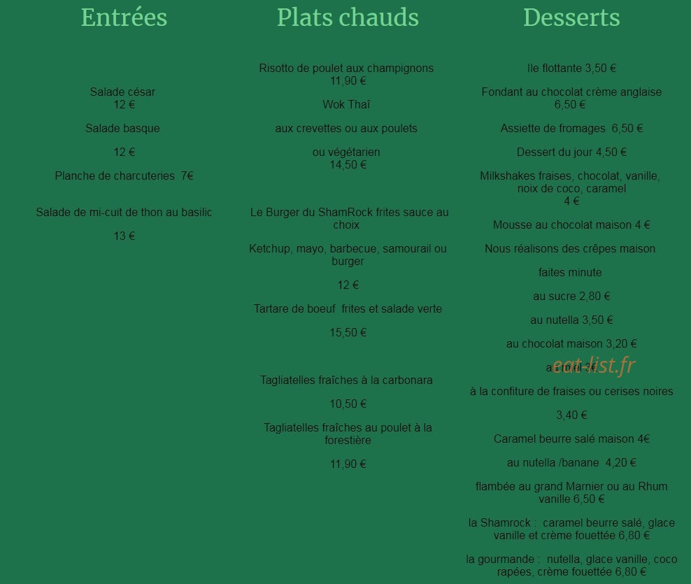 Le Shamrock — carte page 1