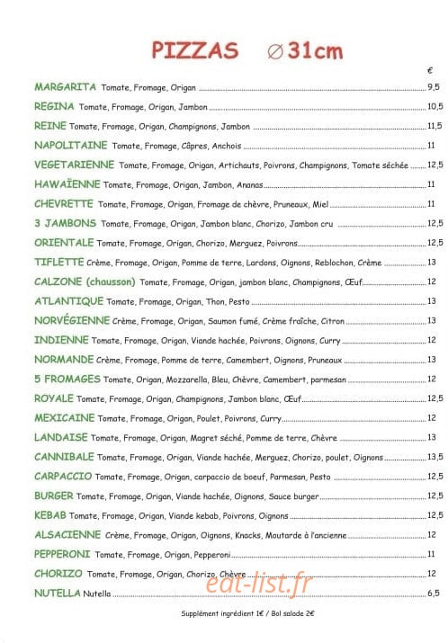 Pizza Prem's — carte page 1