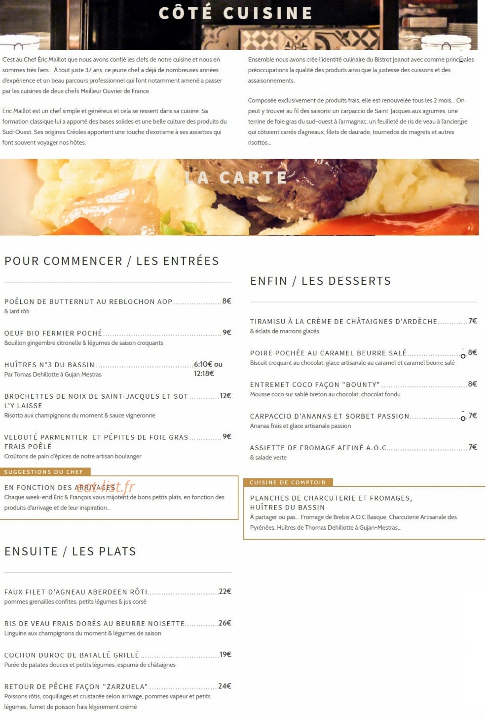 Le Bistrot Jeanot — carte page 1