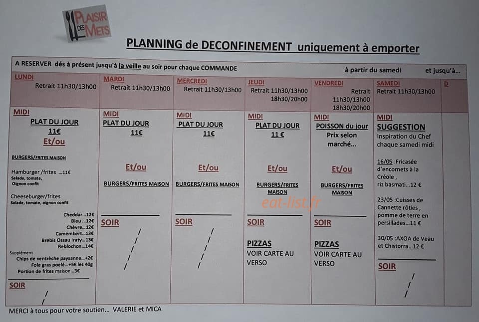 Le Plaisir des Mets — carte page 2