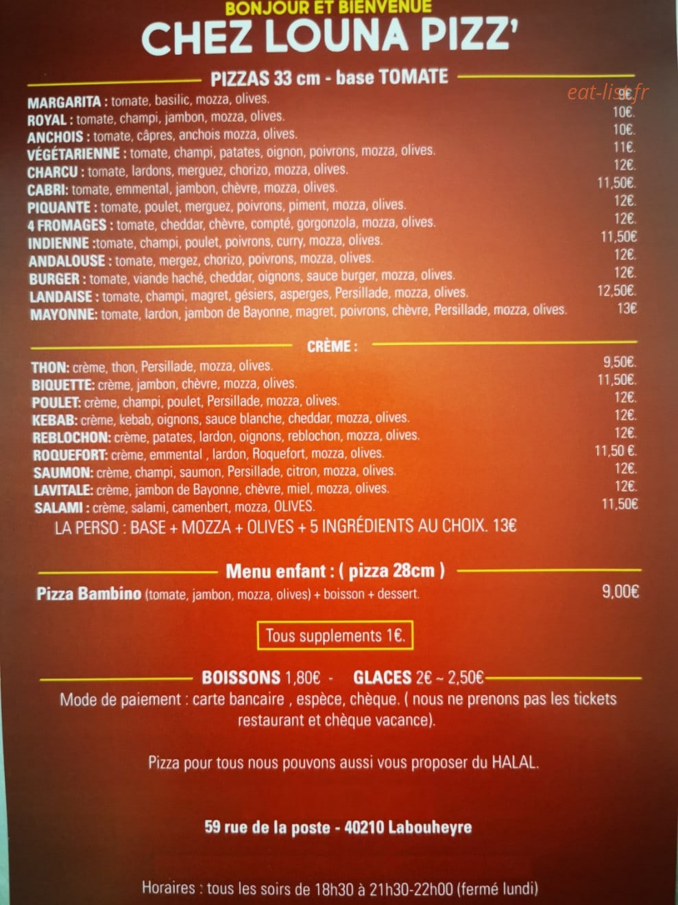 Louna Pizz' — carte page 1