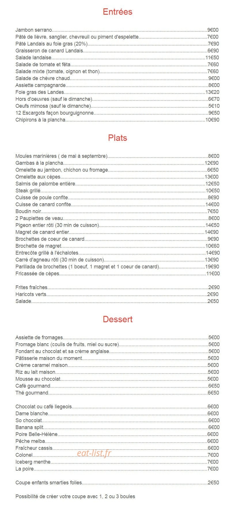 Restaurant Brémontier — carte page 3