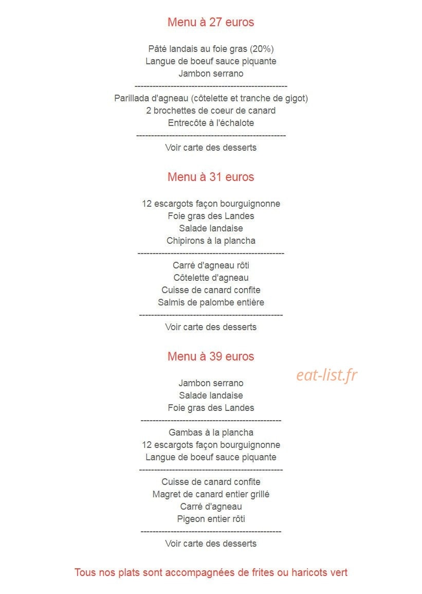Restaurant Brémontier — carte page 2