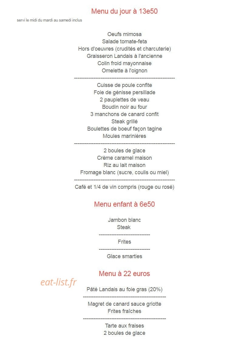 Restaurant Brémontier — carte page 1