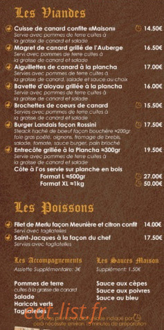 L'auberge landaise — carte page 2