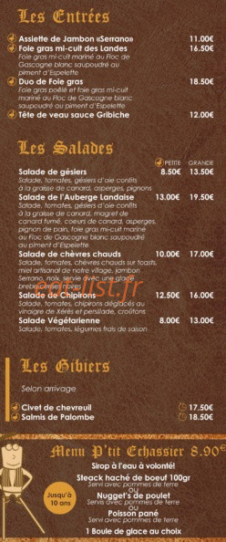 L'auberge landaise — carte page 1