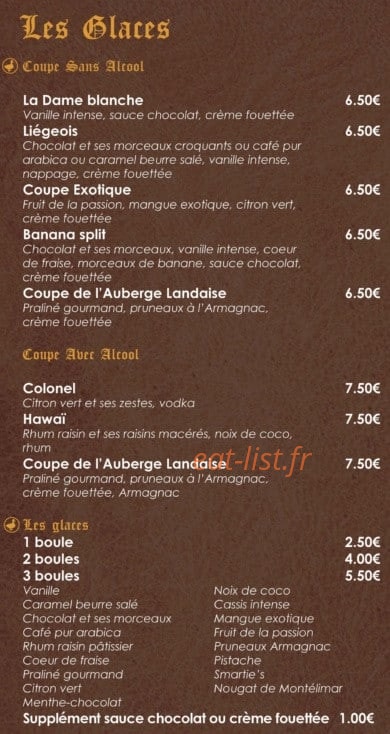 L'auberge landaise — carte page 6
