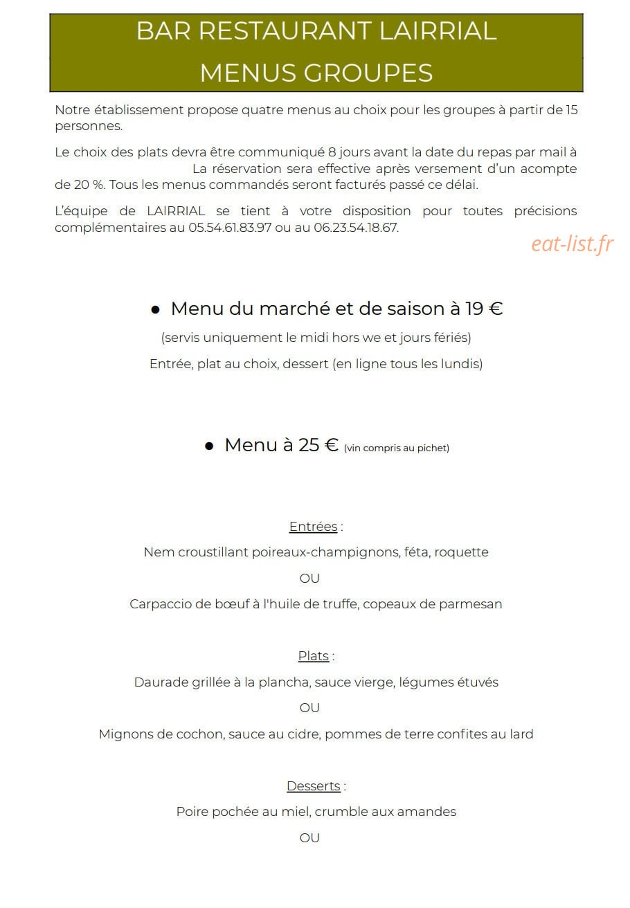 Bar Restaurant Lairrial — carte page 6