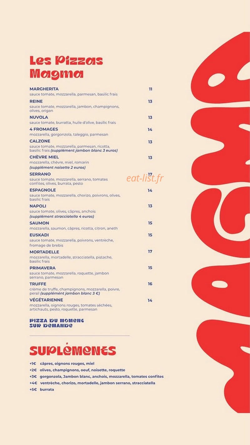 Carte et menu de MAGMA Pizza à Tarnos — 1
