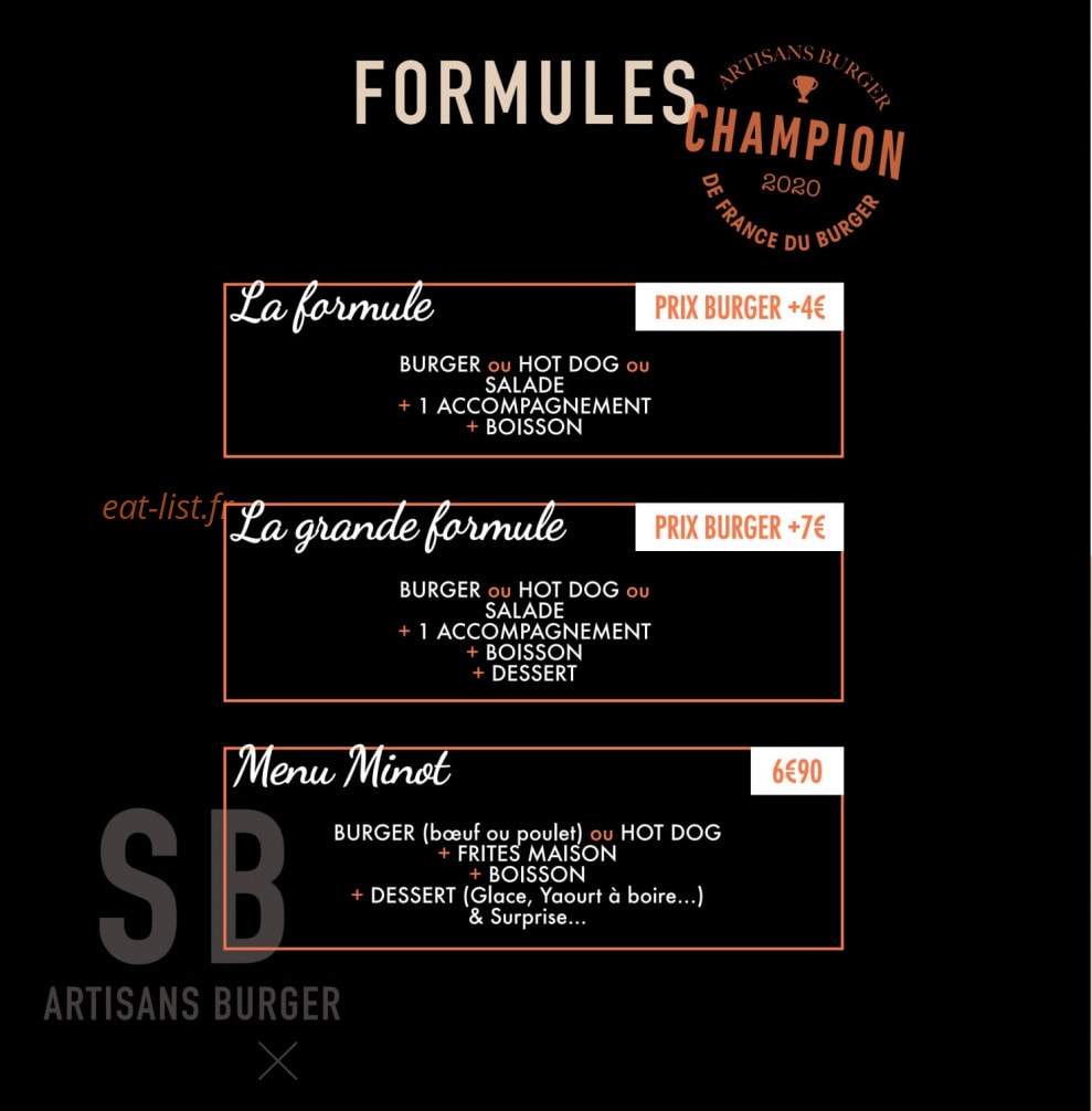 SB Artisans Burger — carte page 2