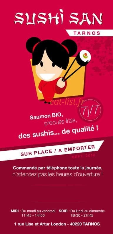Sushi San — carte page 1