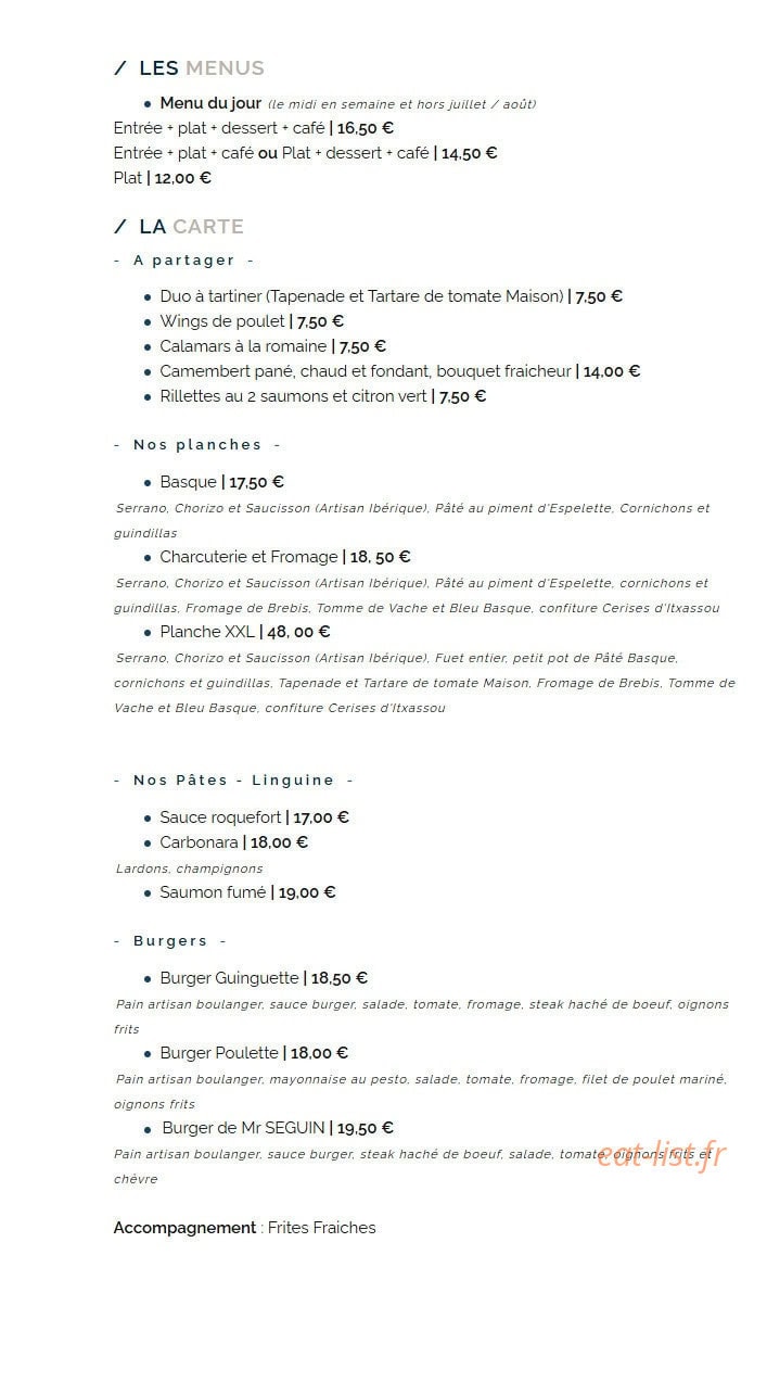 La Guinguette — carte page 1