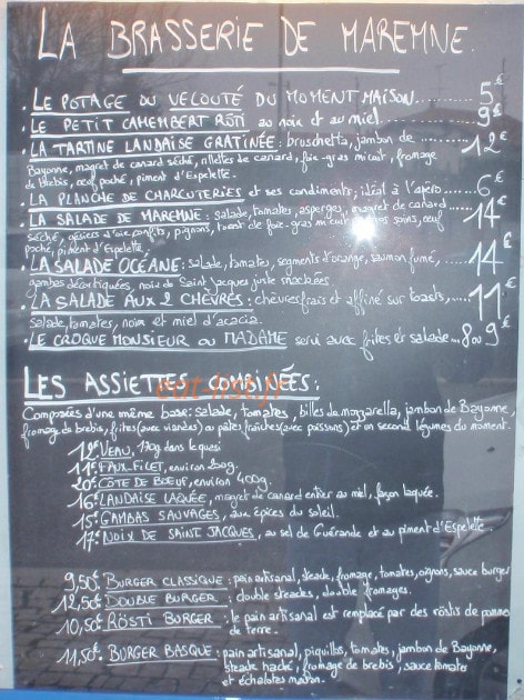 Le Bistrot de Maremne — carte page 1