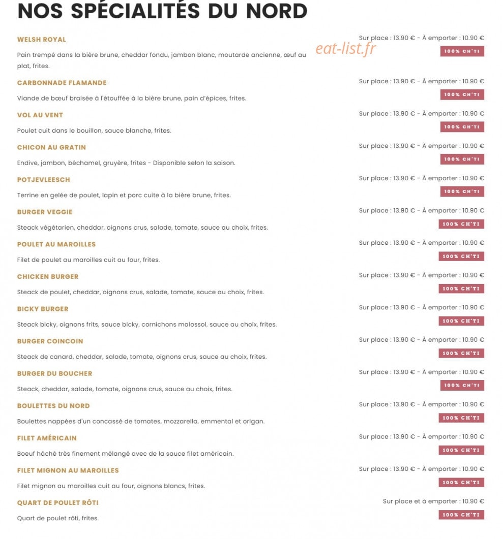 La Ch'tit Frite — carte page 1