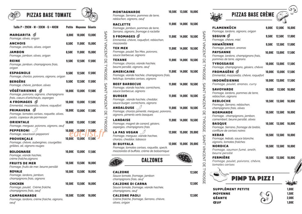 La Pat' à Pizz — carte page 1