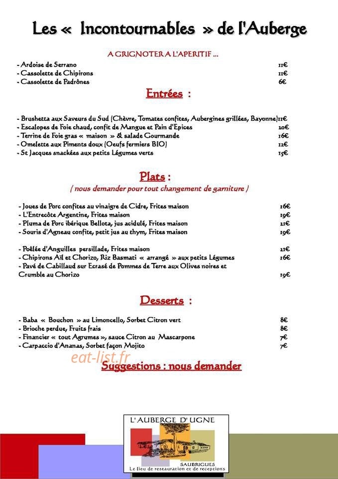 Auberge d'Ugne — carte page 1