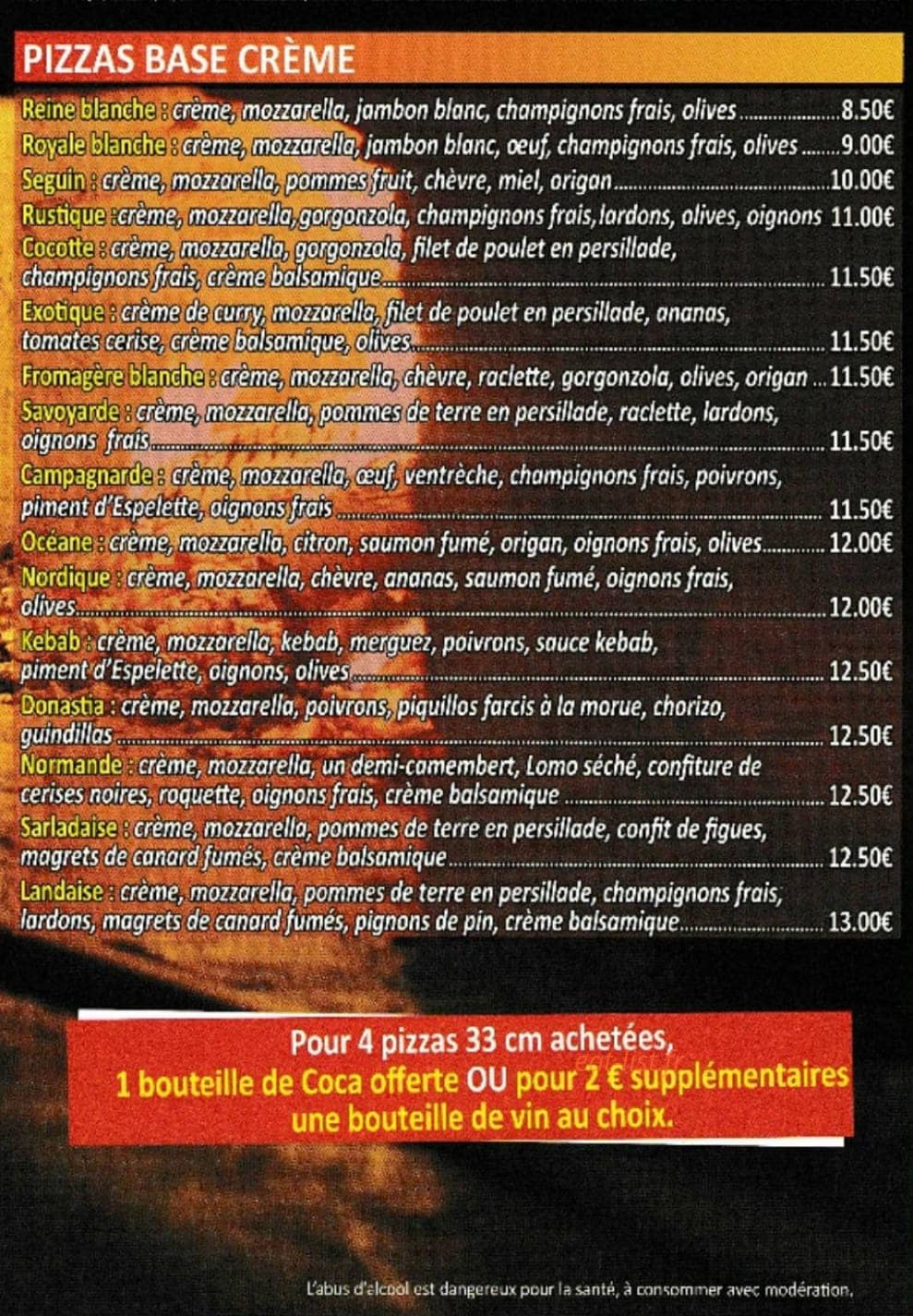 Arenes Pizza — carte page 2