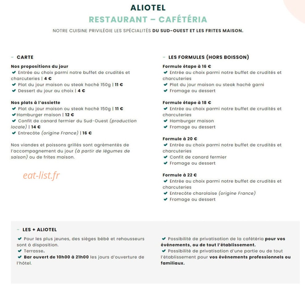 Hotel Aliotel — carte page 1