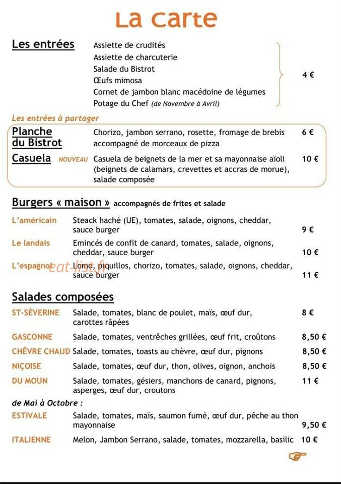 Bistrot du Grand Moun — carte page 1